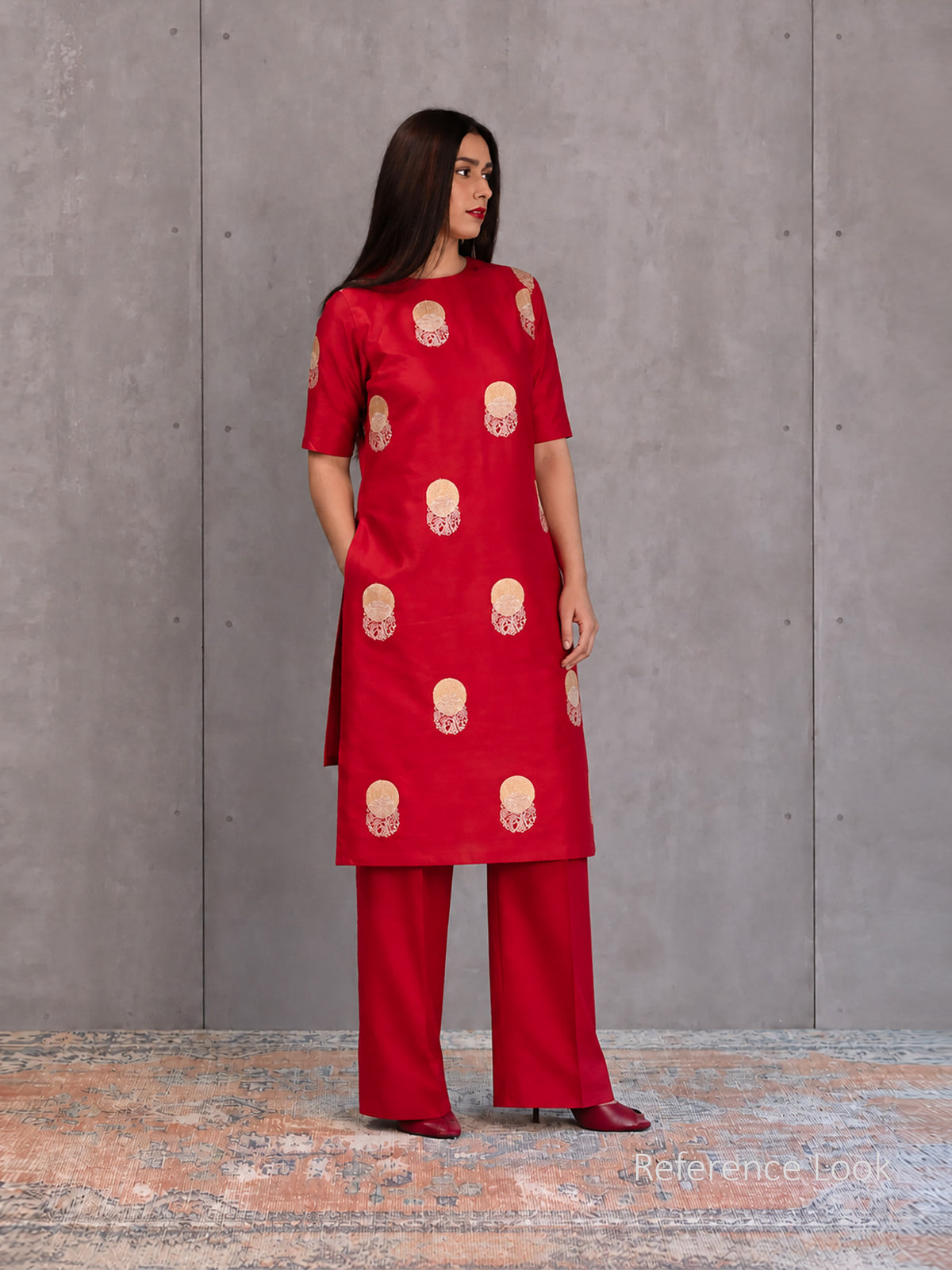 Red Sona Roopa Booti Satin Silk Handloom Banarasi Suit - Sacred Weaves