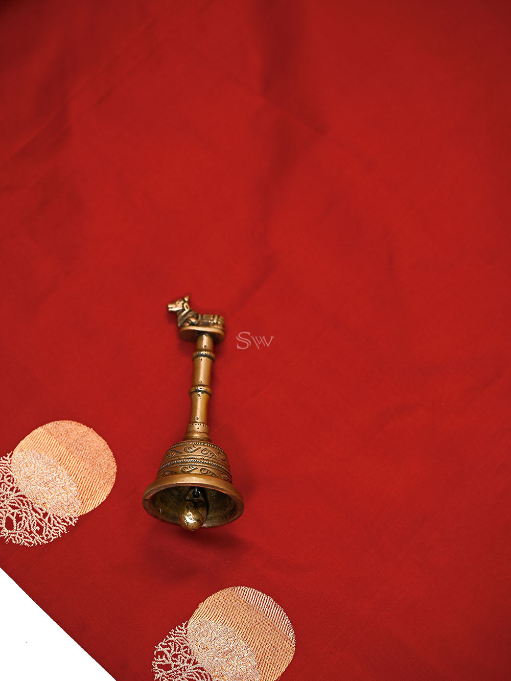 Red Sona Roopa Booti Satin Silk Handloom Banarasi Suit - Sacred Weaves