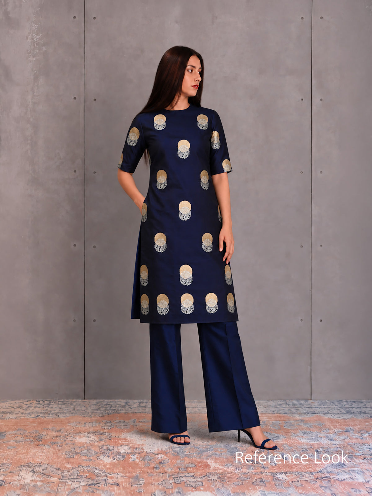 Dark Blue Black Sona Roopa Booti Satin Silk Handloom Banarasi Suit - Sacred Weaves