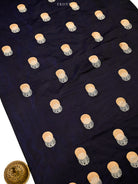 Dark Blue Black Sona Roopa Booti Satin Silk Handloom Banarasi Suit - Sacred Weaves