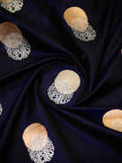 Dark Blue Black Sona Roopa Booti Satin Silk Handloom Banarasi Suit - Sacred Weaves