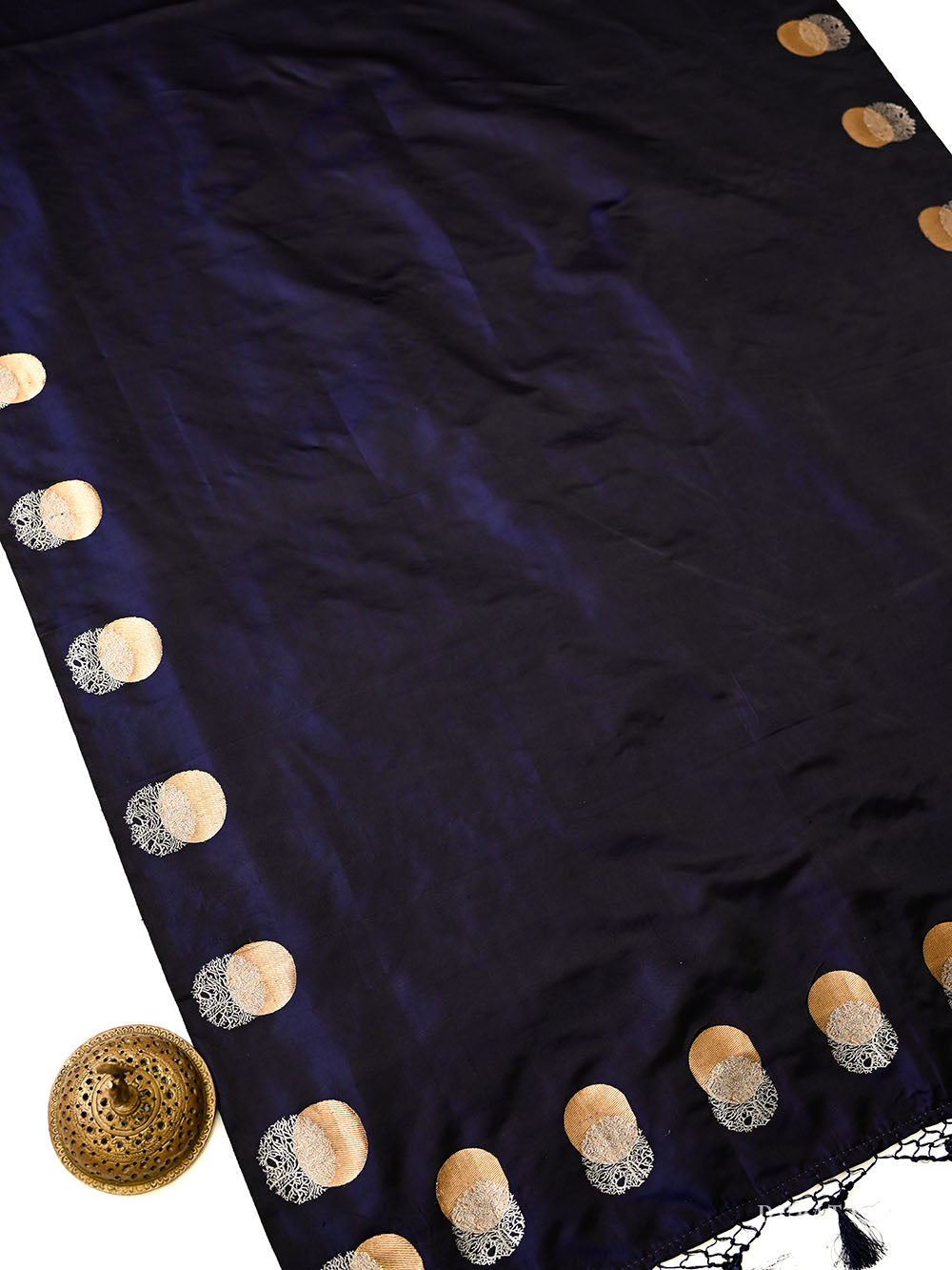Dark Blue Black Sona Roopa Booti Satin Silk Handloom Banarasi Suit - Sacred Weaves