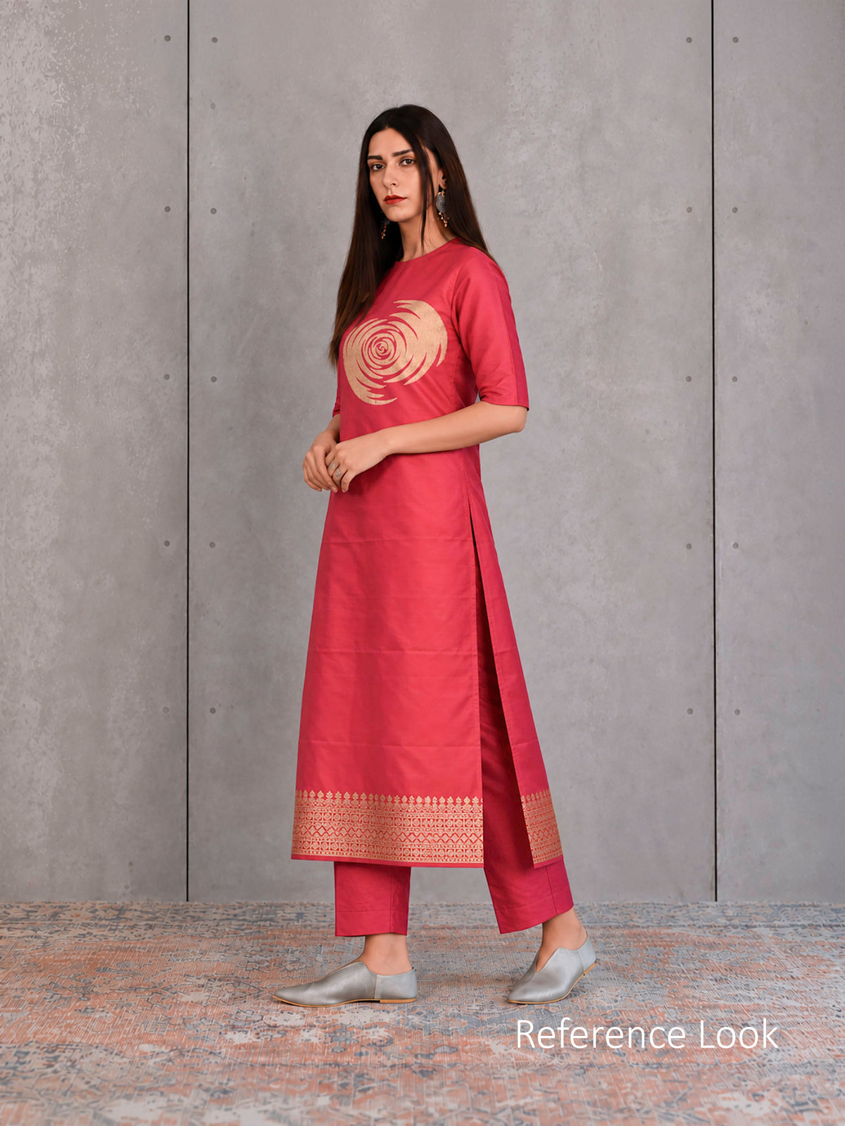 Dark Pink Plain Katan Silk Handloom Banarasi Suit - Sacred Weaves
