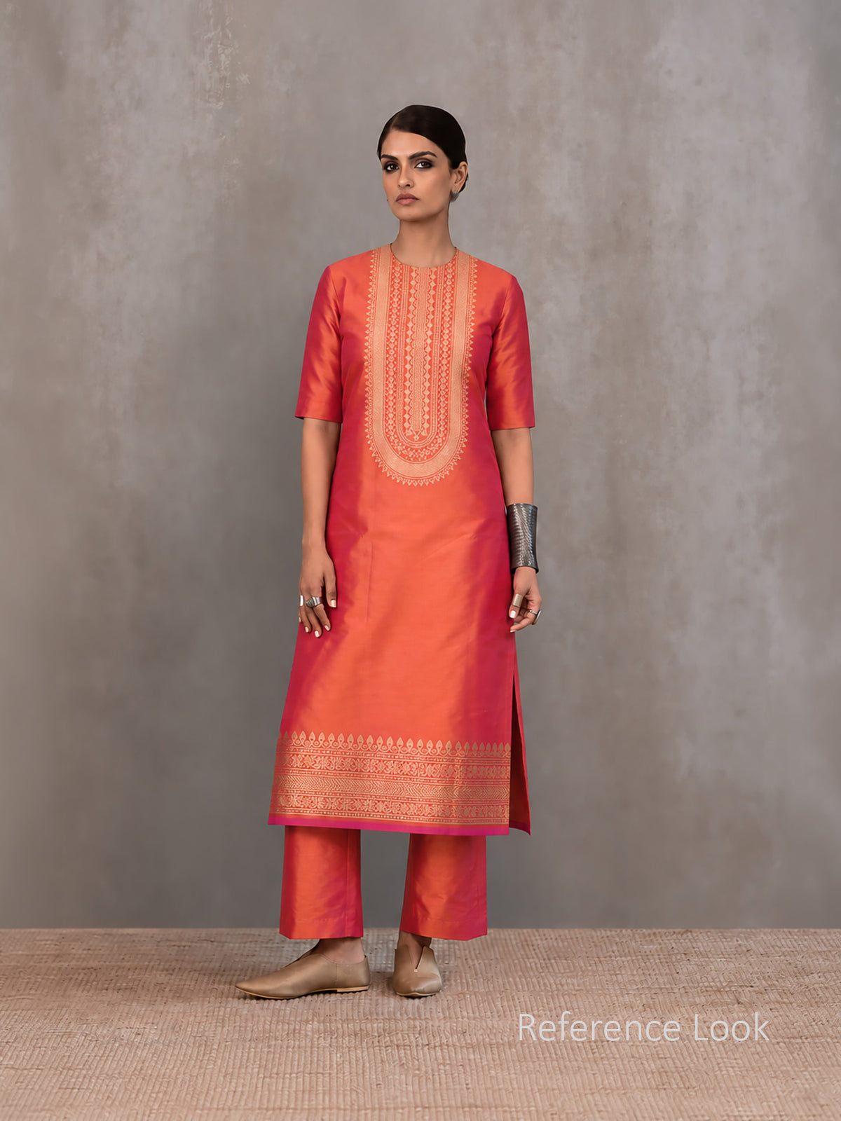 Orange Pink Plain Katan Silk Handloom Banarasi Suit - Sacred Weaves