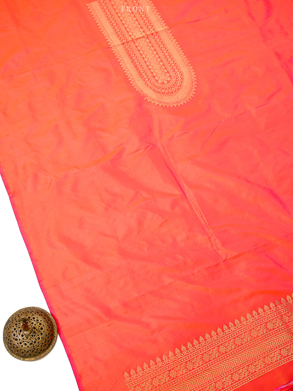 Orange Pink Plain Katan Silk Handloom Banarasi Suit - Sacred Weaves
