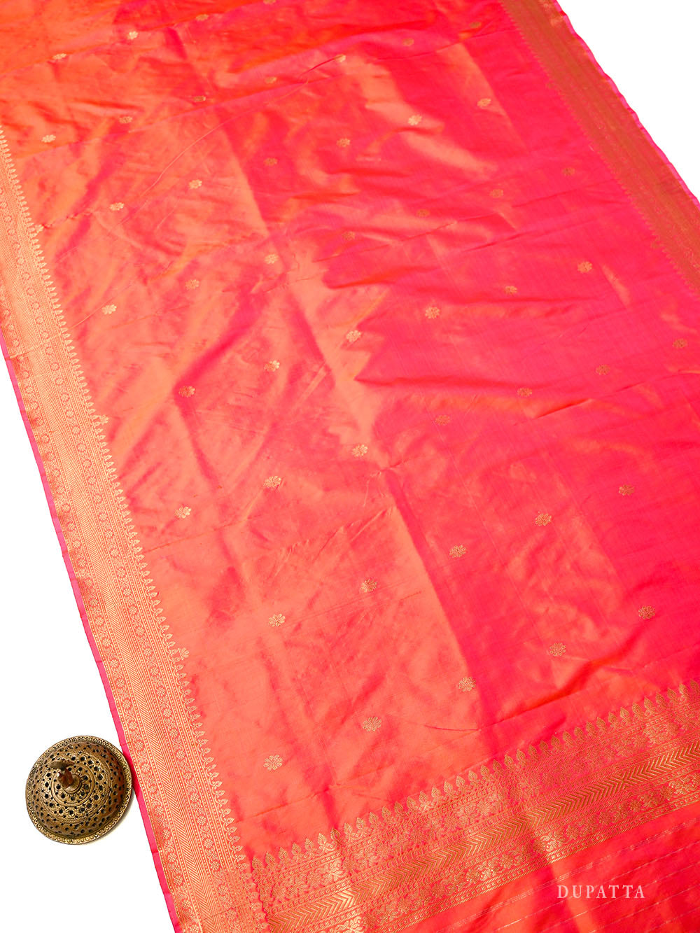Orange Pink Plain Katan Silk Handloom Banarasi Suit - Sacred Weaves