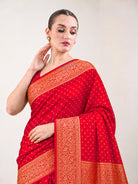 Red Floral Booti Crepe Silk Handloom Banarasi Saree - Sacred Weaves