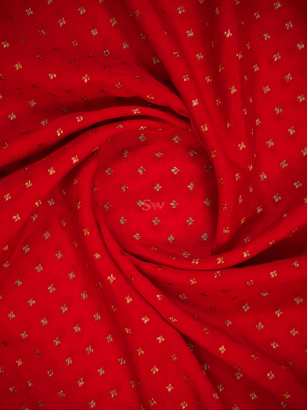 Red Floral Booti Crepe Silk Handloom Banarasi Saree - Sacred Weaves
