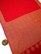 Red Floral Booti Crepe Silk Handloom Banarasi Saree - Sacred Weaves