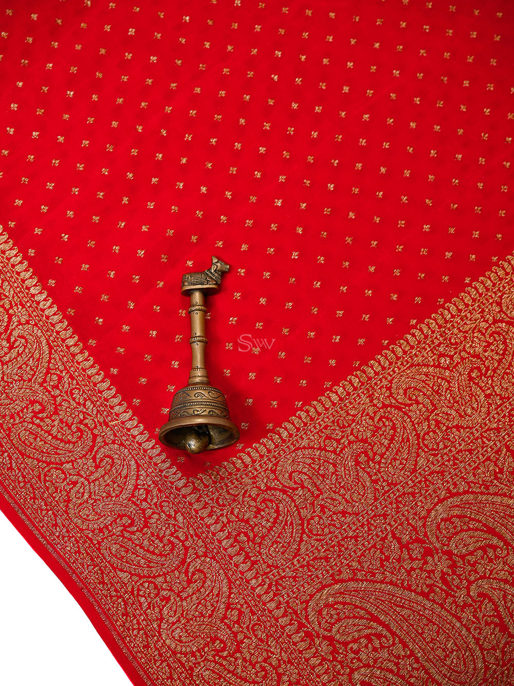 Red Floral Booti Crepe Silk Handloom Banarasi Saree - Sacred Weaves