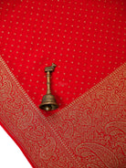 Red Floral Booti Crepe Silk Handloom Banarasi Saree - Sacred Weaves