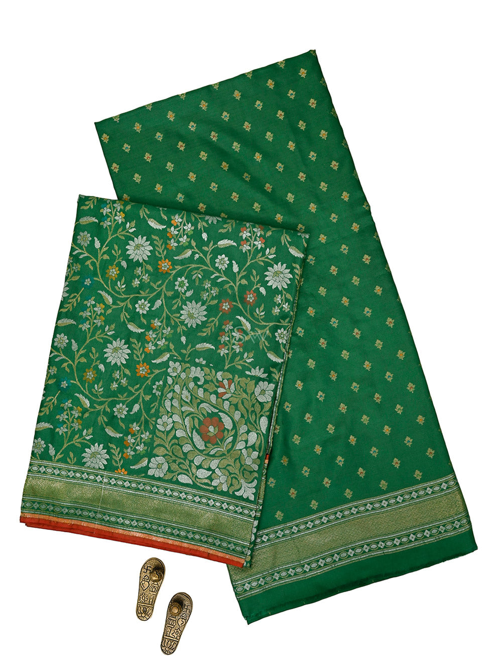 Bottle Green Meenakari Booti Katan Silk Handloom Banarasi Suit - Sacred Weaves