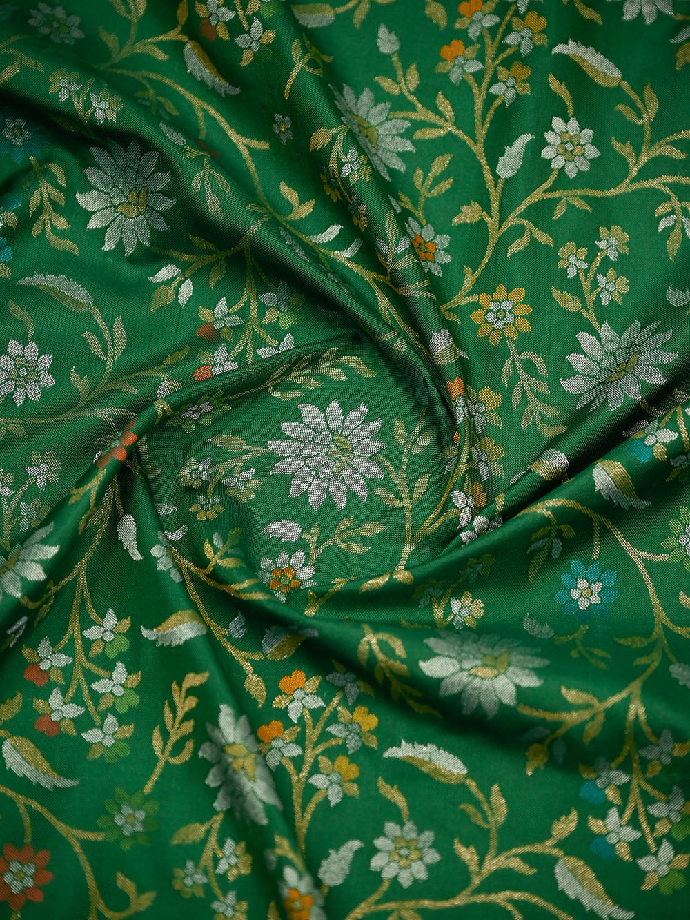 Bottle Green Meenakari Booti Katan Silk Handloom Banarasi Suit - Sacred Weaves
