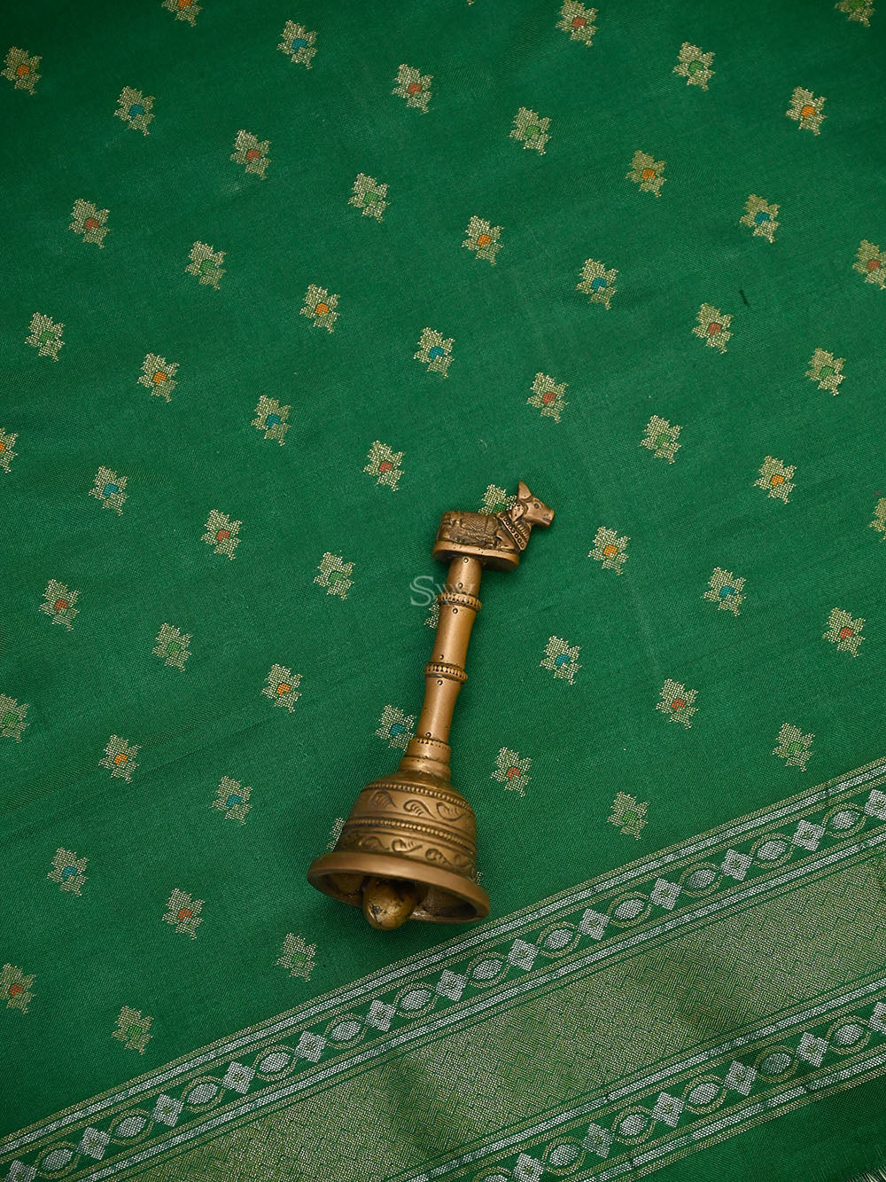 Bottle Green Meenakari Booti Katan Silk Handloom Banarasi Suit - Sacred Weaves