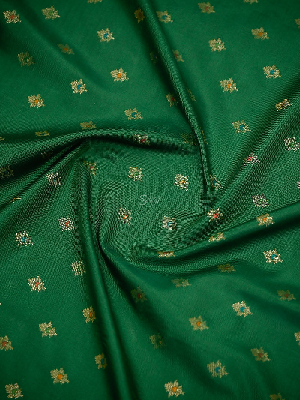 Bottle Green Meenakari Booti Katan Silk Handloom Banarasi Suit - Sacred Weaves