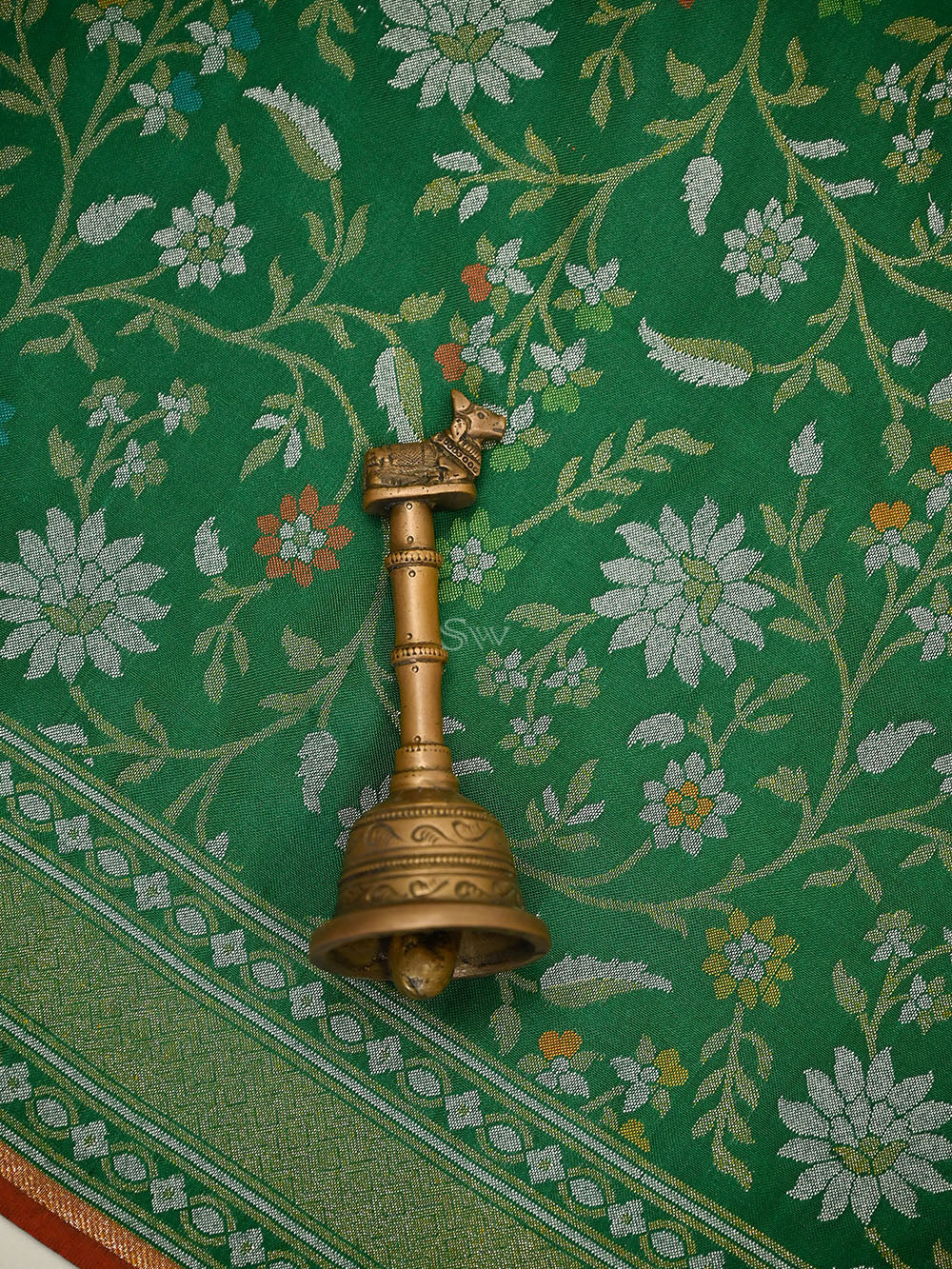 Bottle Green Meenakari Booti Katan Silk Handloom Banarasi Suit - Sacred Weaves