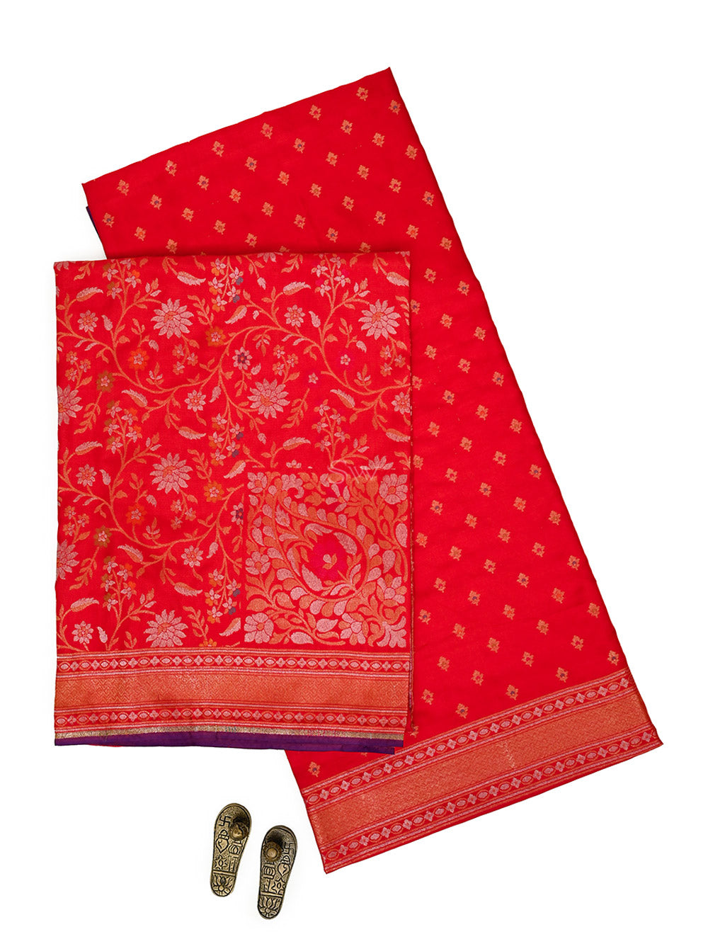 Red Meenakari Booti Katan Silk Handloom Banarasi Suit - Sacred Weaves