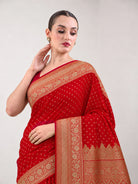 Red Zari Booti Crepe Silk Handloom Banarasi Saree - Sacred Weaves