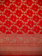 Red Zari Booti Crepe Silk Handloom Banarasi Saree - Sacred Weaves