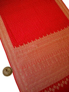 Red Zari Booti Crepe Silk Handloom Banarasi Saree - Sacred Weaves