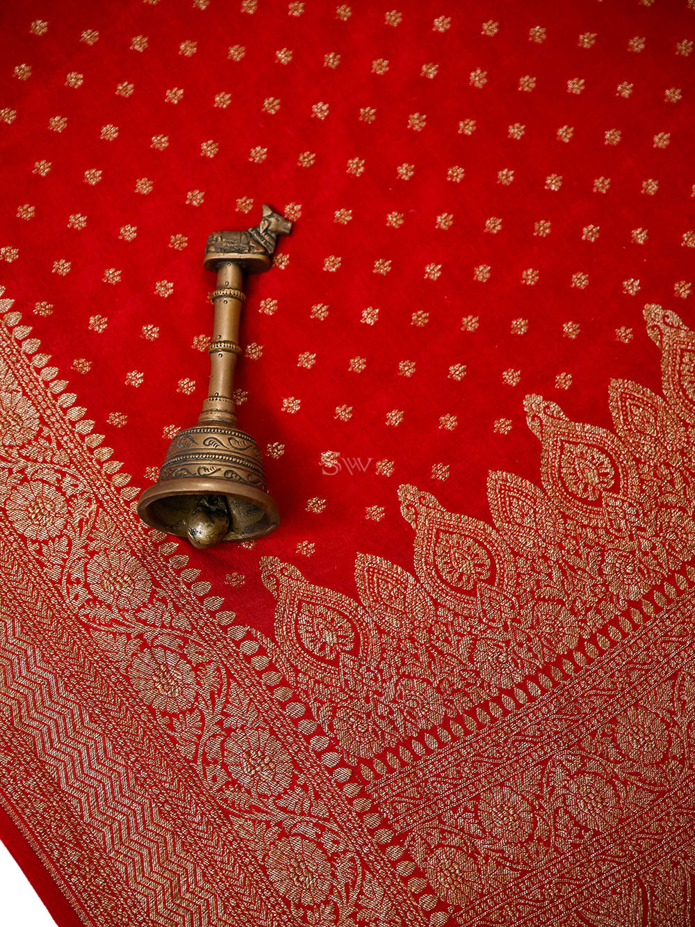 Red Zari Booti Crepe Silk Handloom Banarasi Saree - Sacred Weaves