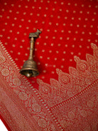 Red Zari Booti Crepe Silk Handloom Banarasi Saree - Sacred Weaves
