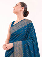 Midnight Blue Zari Booti Crepe Silk Handloom Banarasi Saree - Sacred Weaves