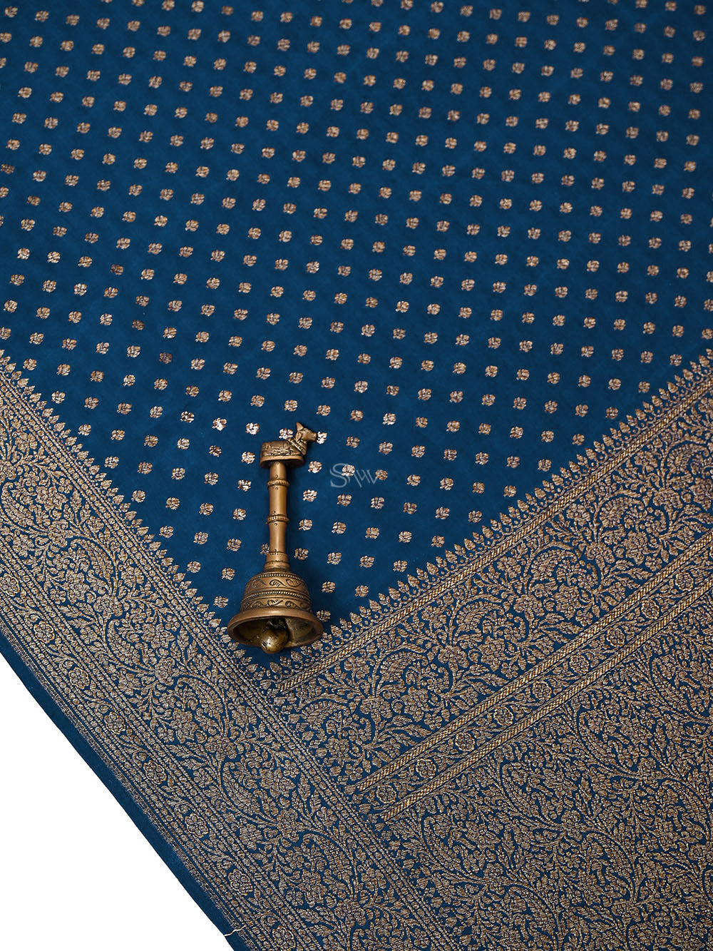 Midnight Blue Zari Booti Crepe Silk Handloom Banarasi Saree - Sacred Weaves