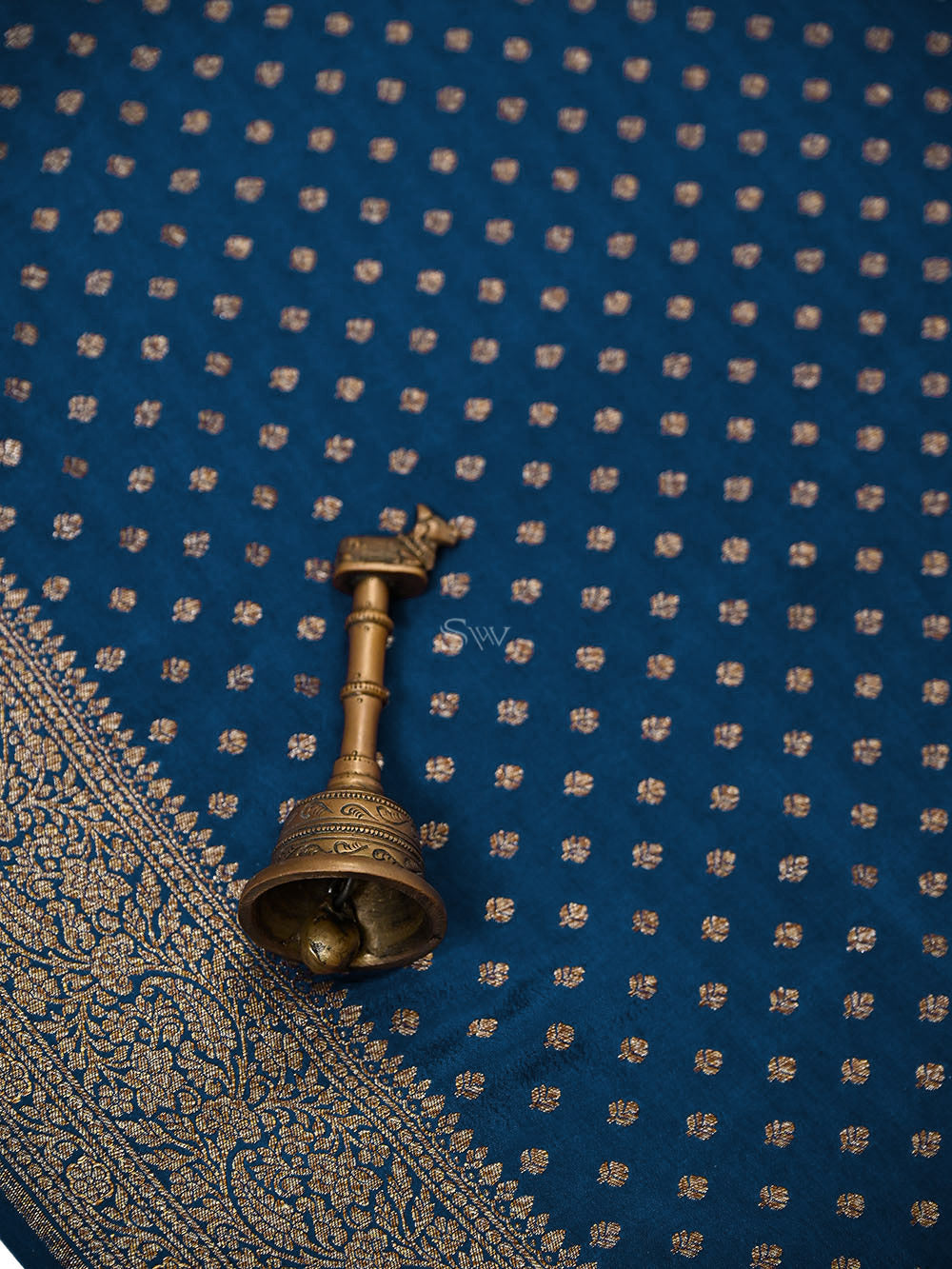 Midnight Blue Zari Booti Crepe Silk Handloom Banarasi Saree - Sacred Weaves