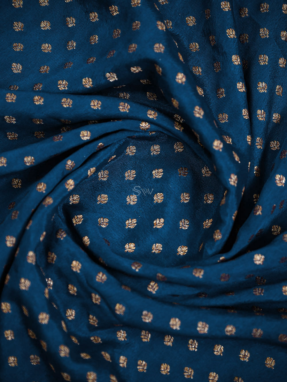 Midnight Blue Zari Booti Crepe Silk Handloom Banarasi Saree - Sacred Weaves