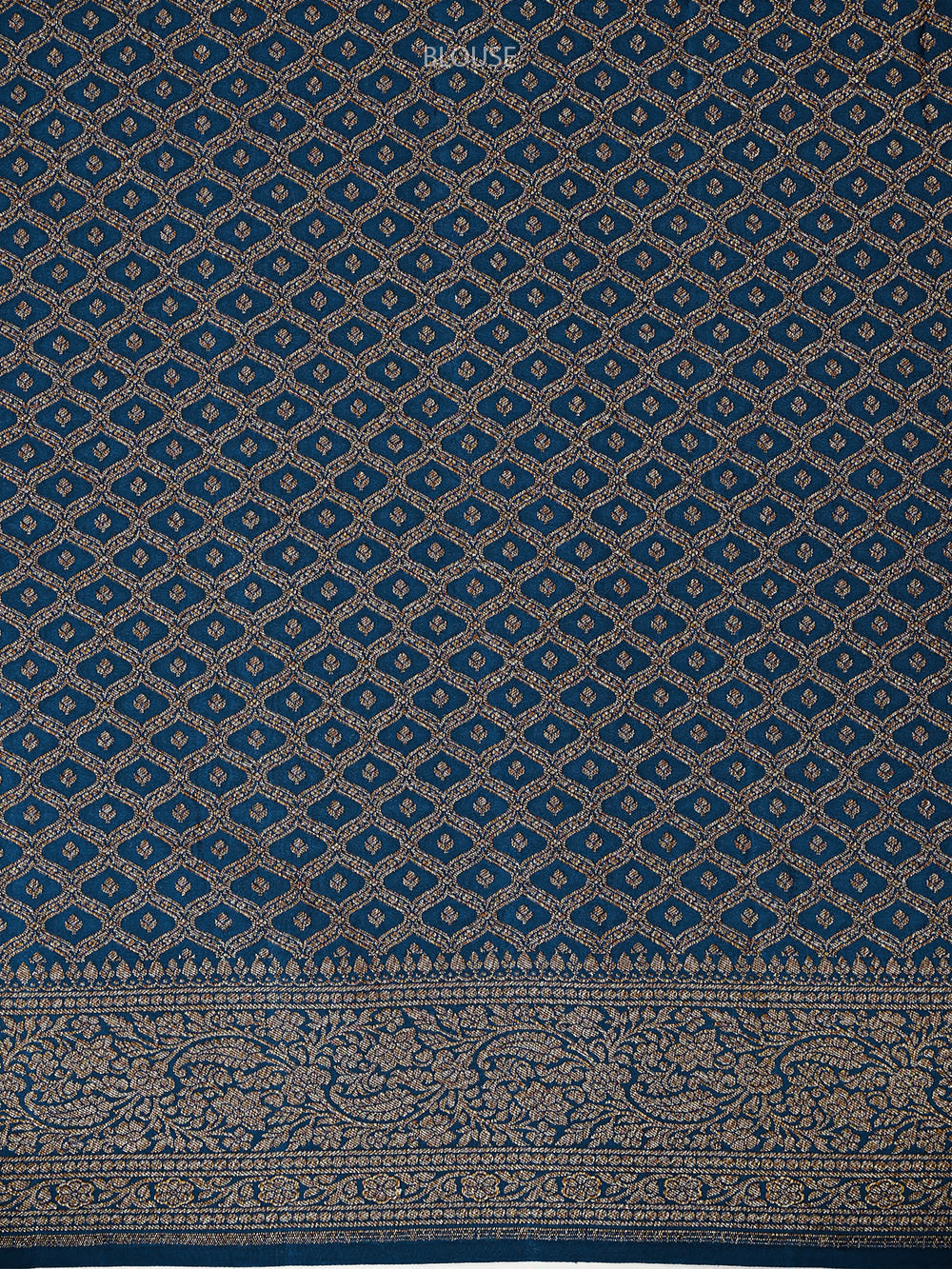 Midnight Blue Zari Booti Crepe Silk Handloom Banarasi Saree - Sacred Weaves