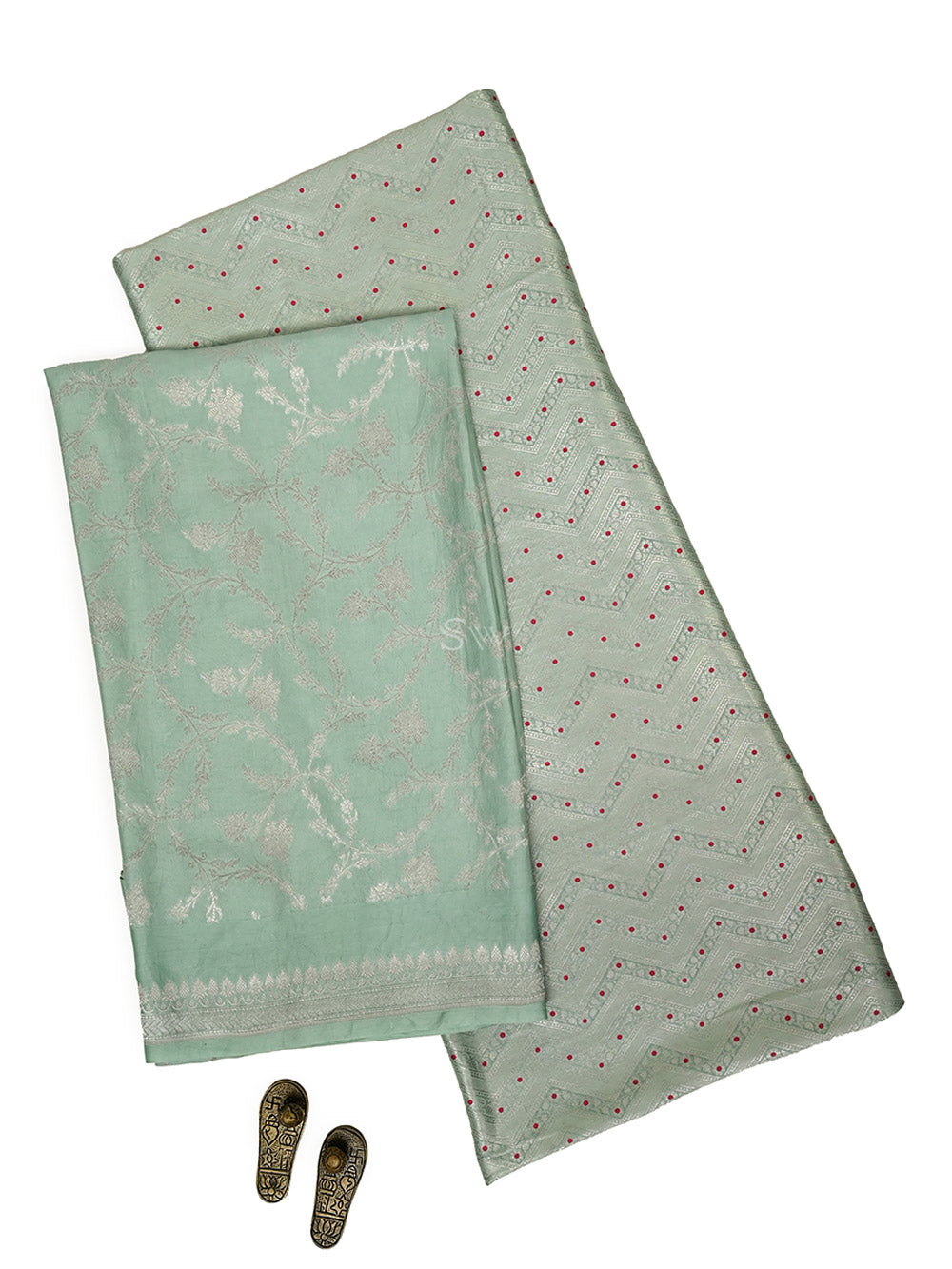 Sea Green Meenakari Booti Tissue Silk Handloom Banarasi Suit - Sacred Weaves