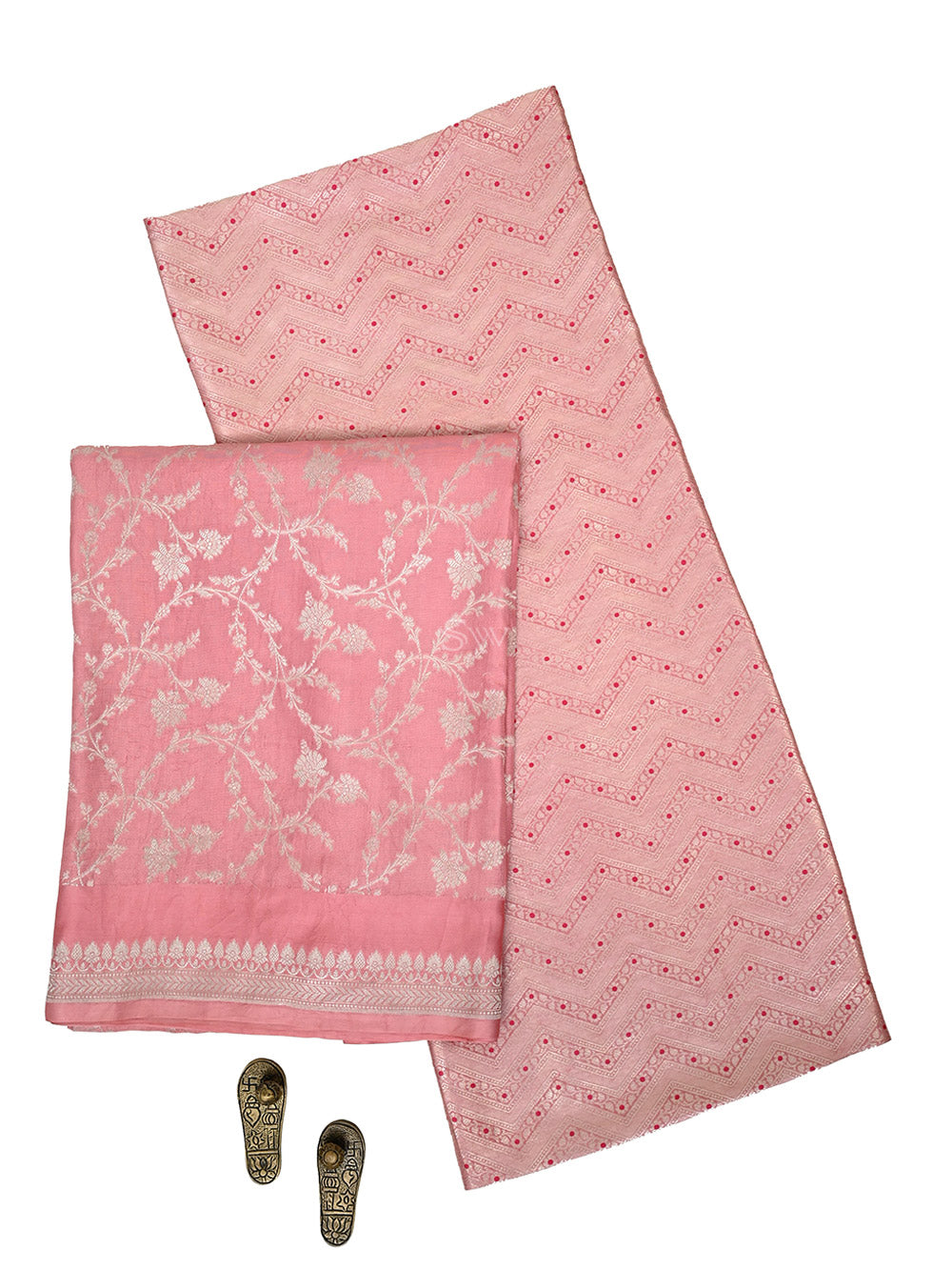 Pastel Pink Meenakari Booti Tissue Silk Handloom Banarasi Suit - Sacred Weaves