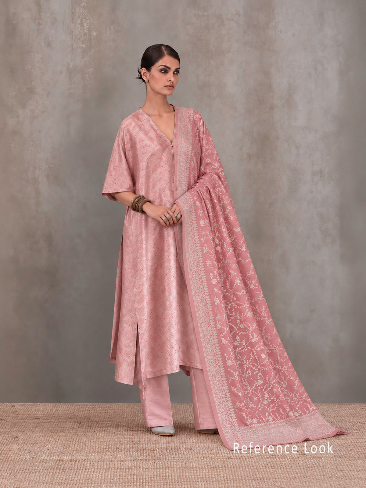 Pastel Pink Meenakari Booti Tissue Silk Handloom Banarasi Suit - Sacred Weaves