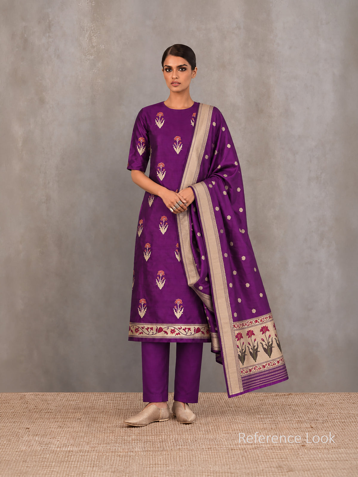 Purple Booti Katan Silk Handloom Banarasi Suit - Sacred Weaves
