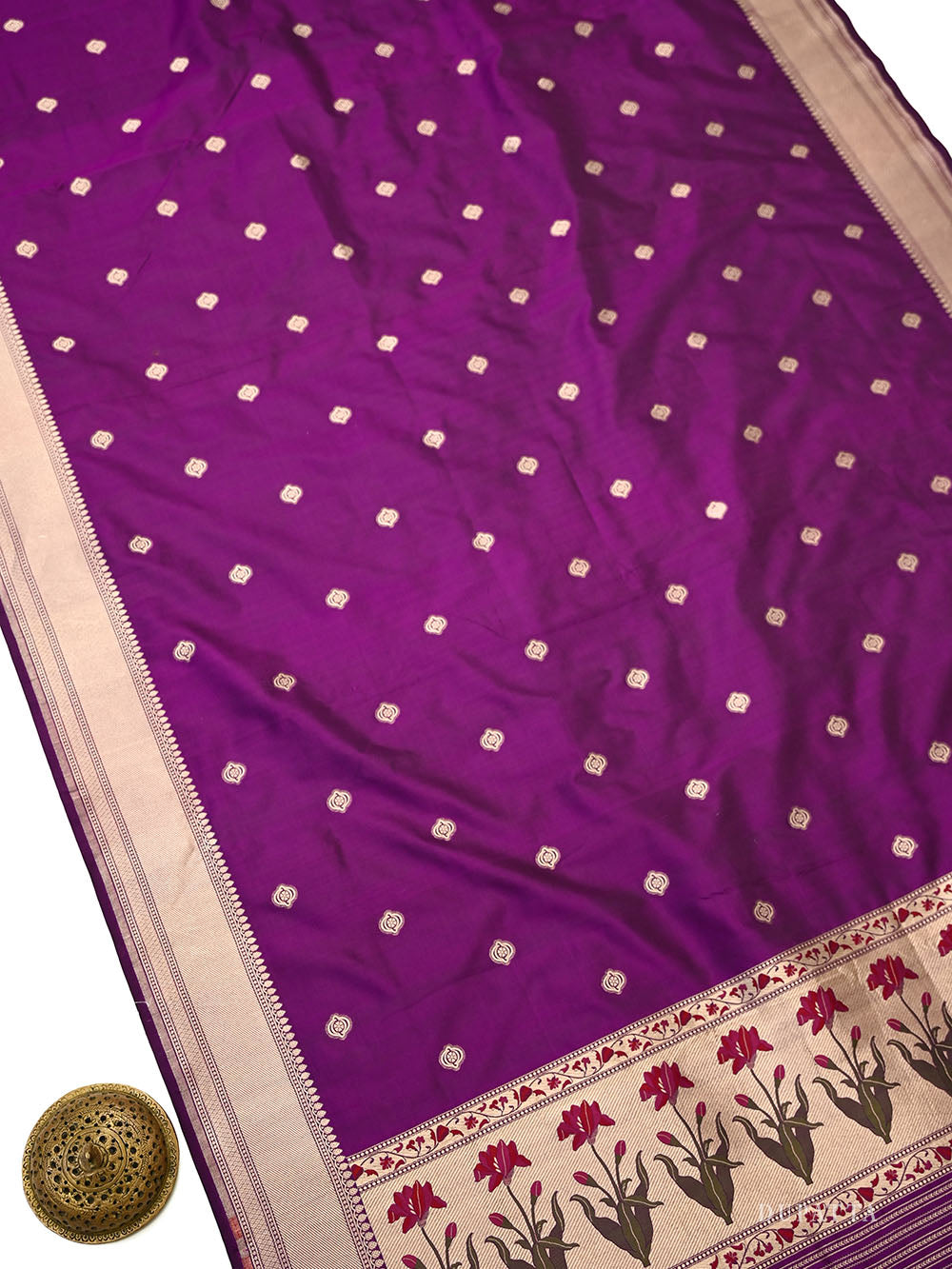 Purple Booti Katan Silk Handloom Banarasi Suit - Sacred Weaves