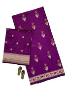 Purple Booti Katan Silk Handloom Banarasi Suit - Sacred Weaves