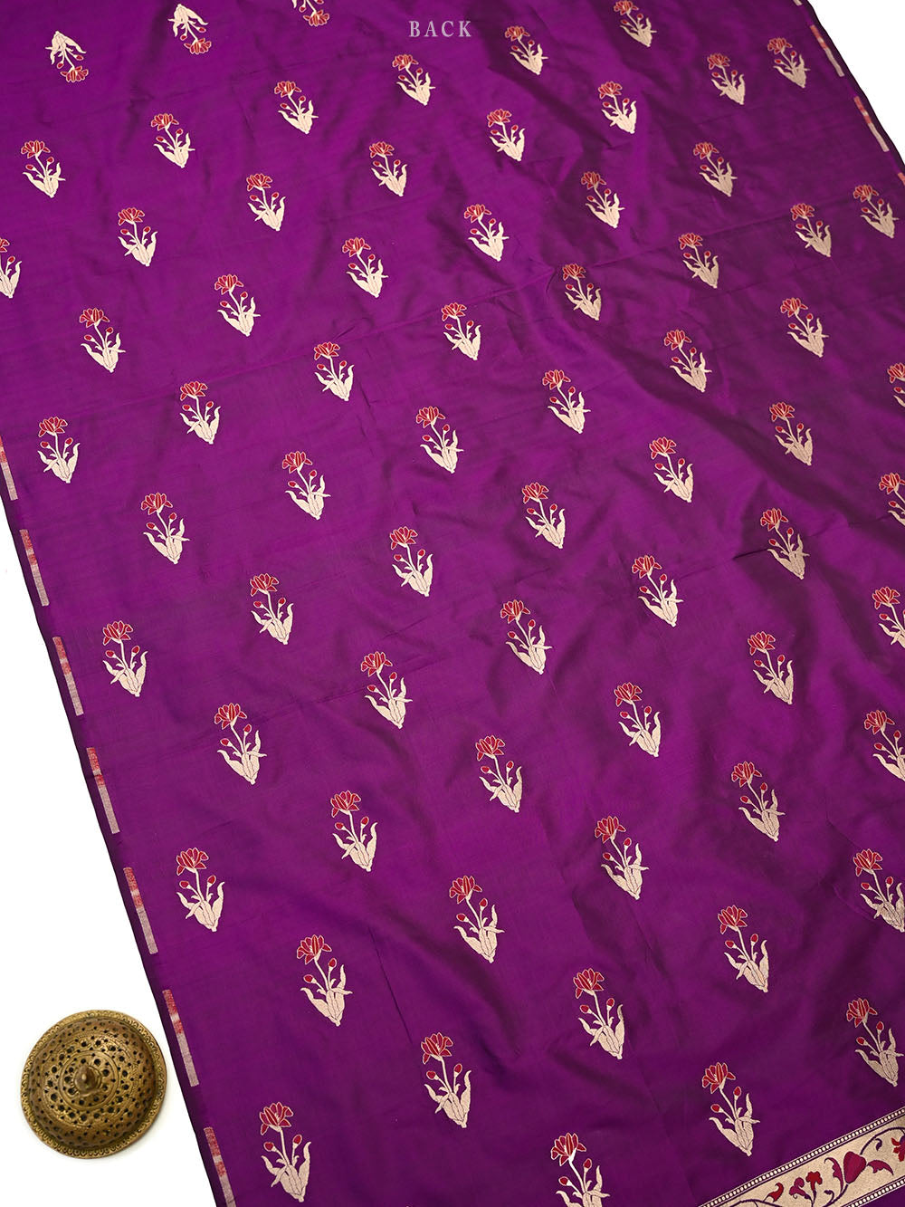 Purple Booti Katan Silk Handloom Banarasi Suit - Sacred Weaves