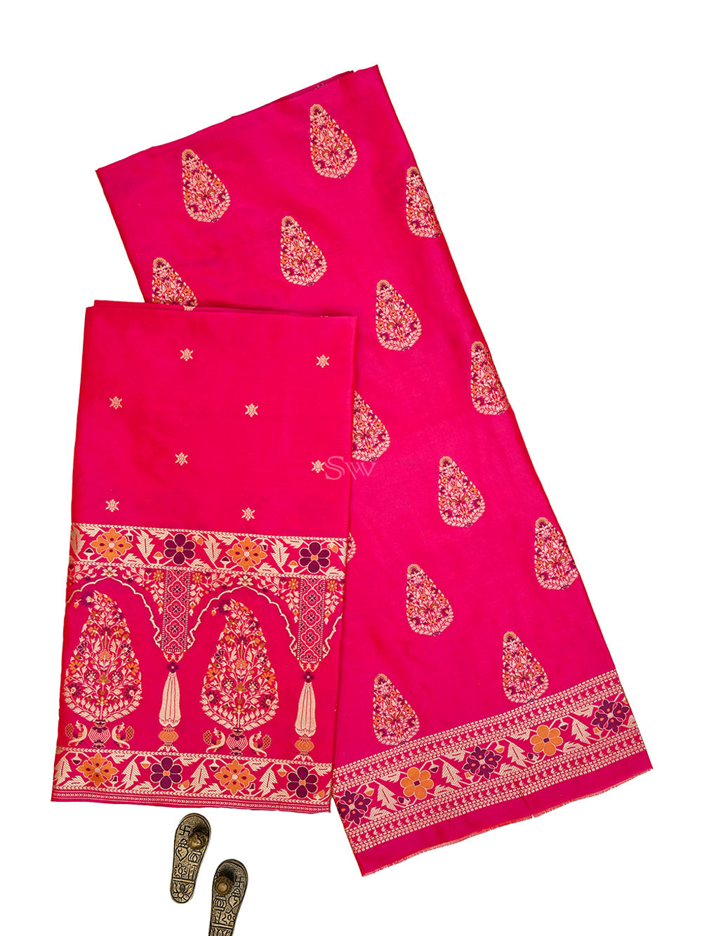 Pink Orange Meenakari Booti Katan Silk Handloom Banarasi Suit - Sacred Weaves