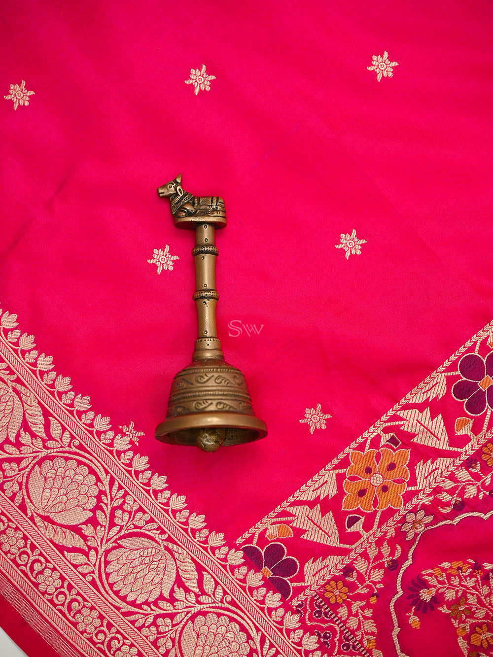 Pink Orange Meenakari Booti Katan Silk Handloom Banarasi Suit - Sacred Weaves