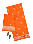 Orange Booti Katan Silk Handloom Banarasi Suit - Sacred Weaves