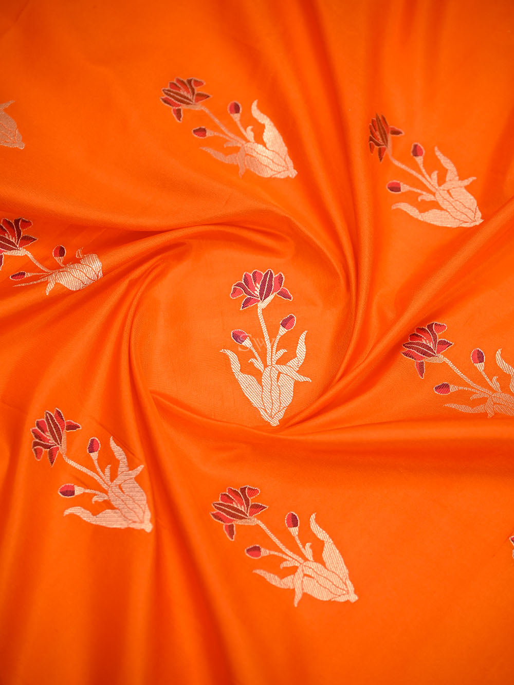 Orange Booti Katan Silk Handloom Banarasi Suit - Sacred Weaves