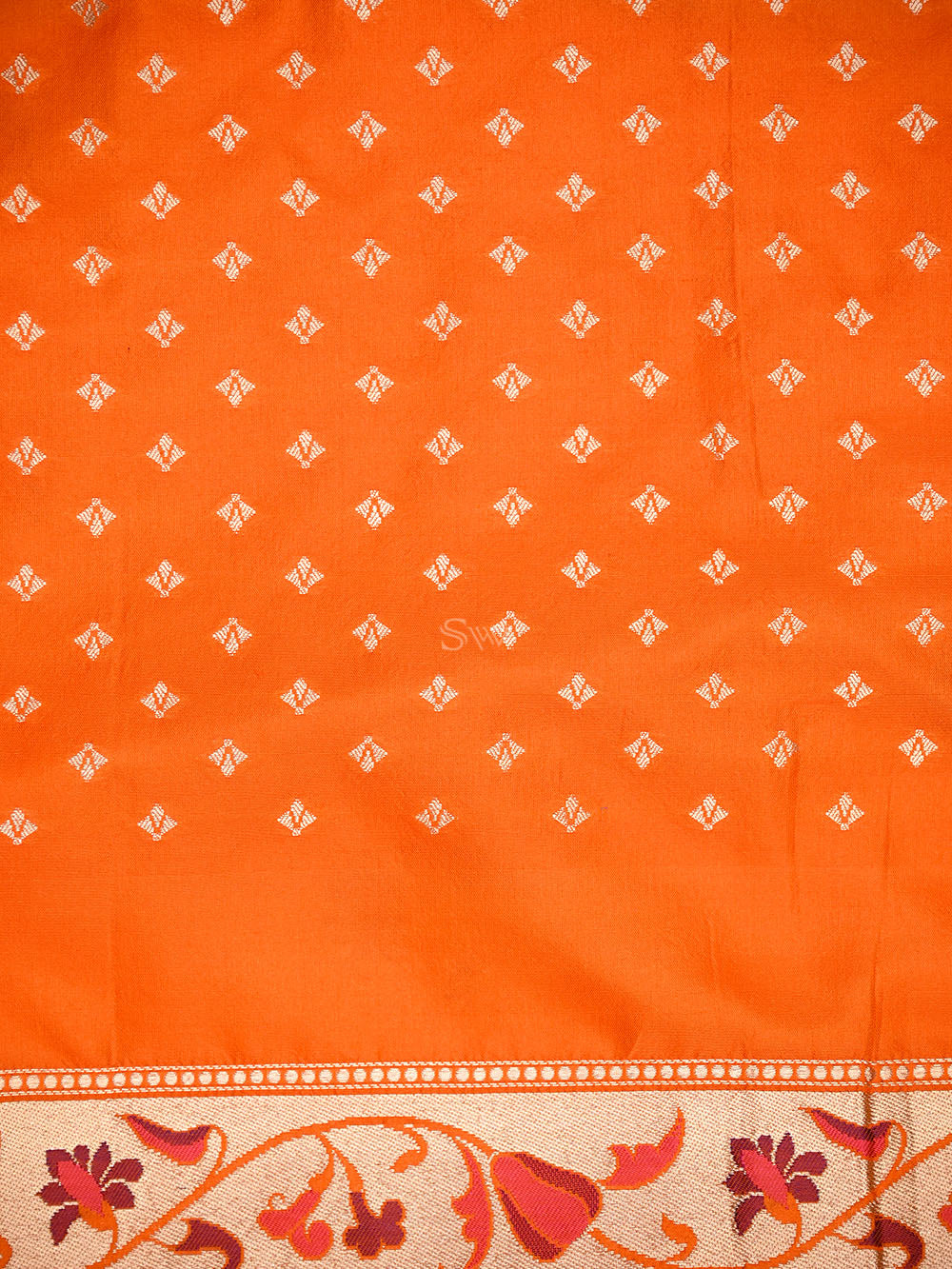 Orange Booti Katan Silk Handloom Banarasi Suit - Sacred Weaves