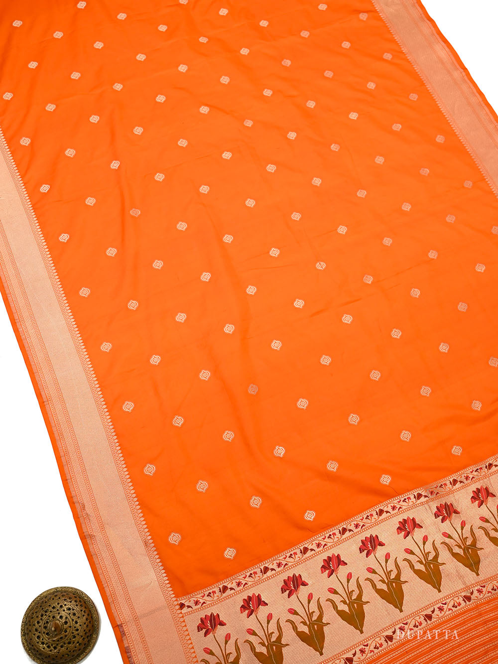 Orange Booti Katan Silk Handloom Banarasi Suit - Sacred Weaves
