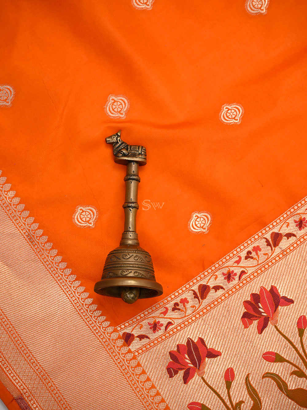 Orange Booti Katan Silk Handloom Banarasi Suit - Sacred Weaves