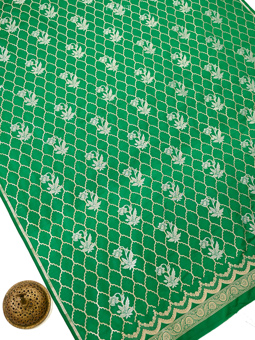 Green Sona Roopa Jaal Katan Silk Handloom Banarasi Suit - Sacred Weaves