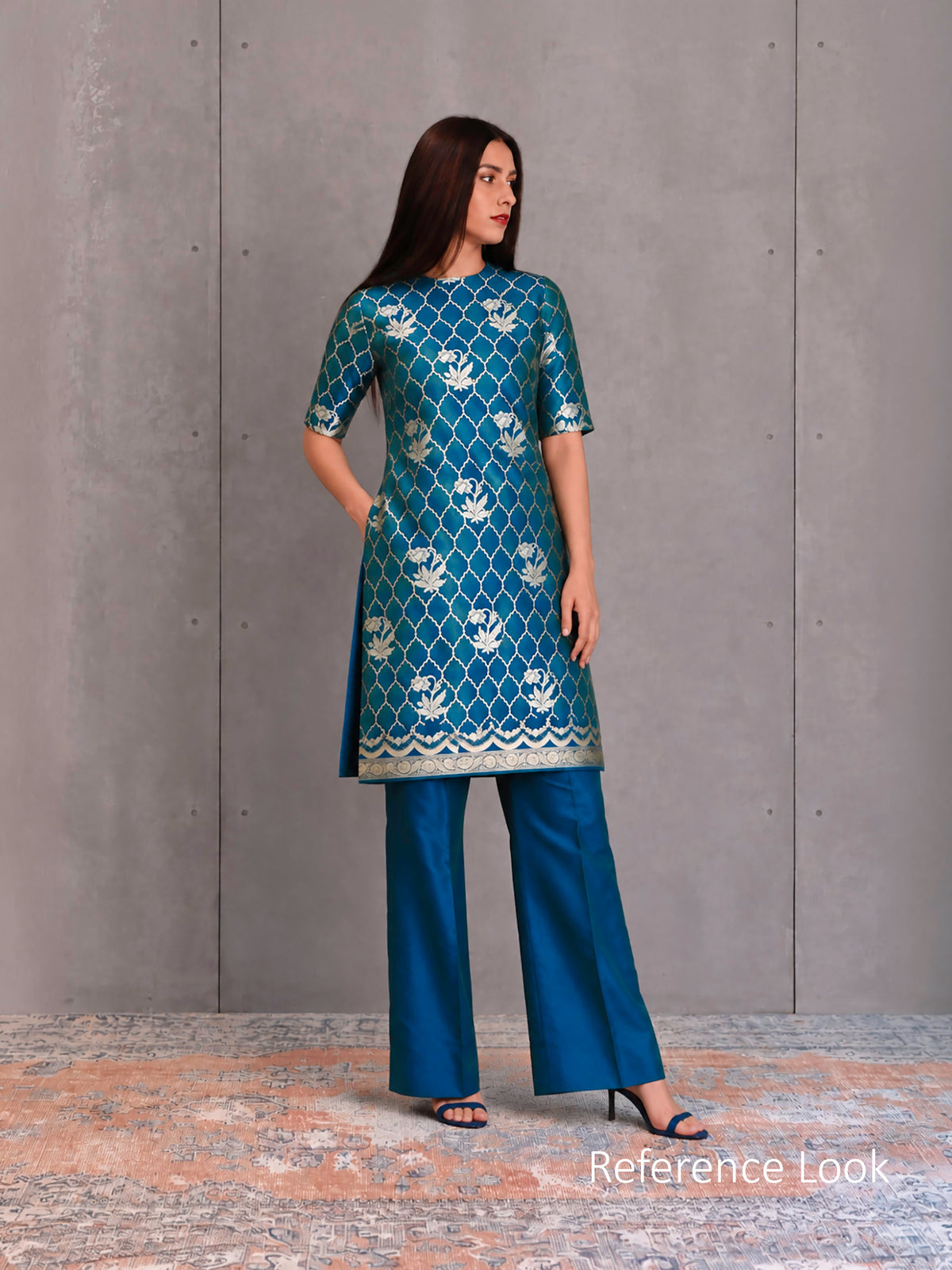 Blue Green Sona Roopa Jaal Katan Silk Handloom Banarasi Suit - Sacred Weaves