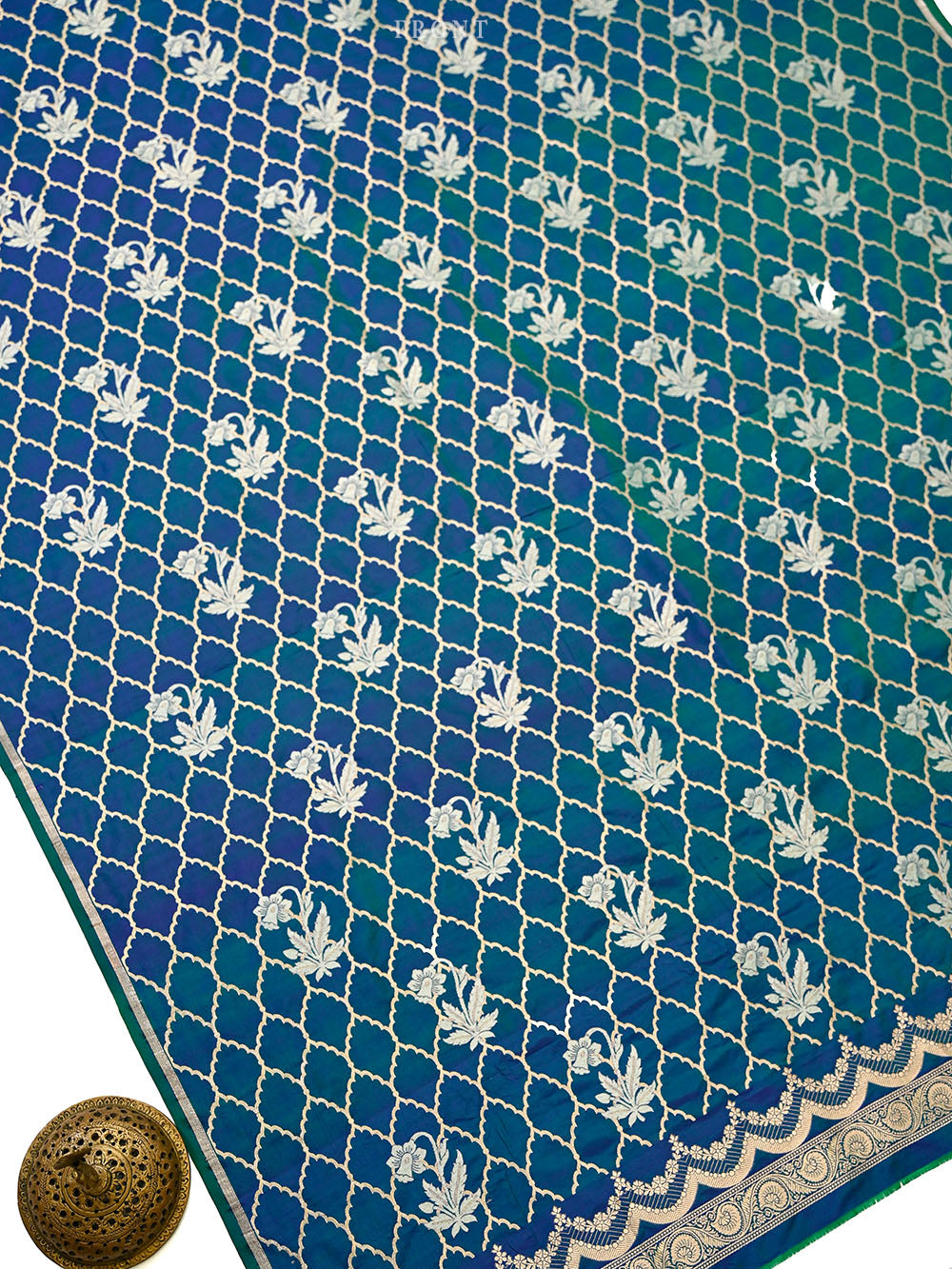 Blue Green Sona Roopa Jaal Katan Silk Handloom Banarasi Suit - Sacred Weaves