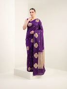Purple Floral Booti Pure Silk Handloom Banarasi Saree - Sacred Weaves
