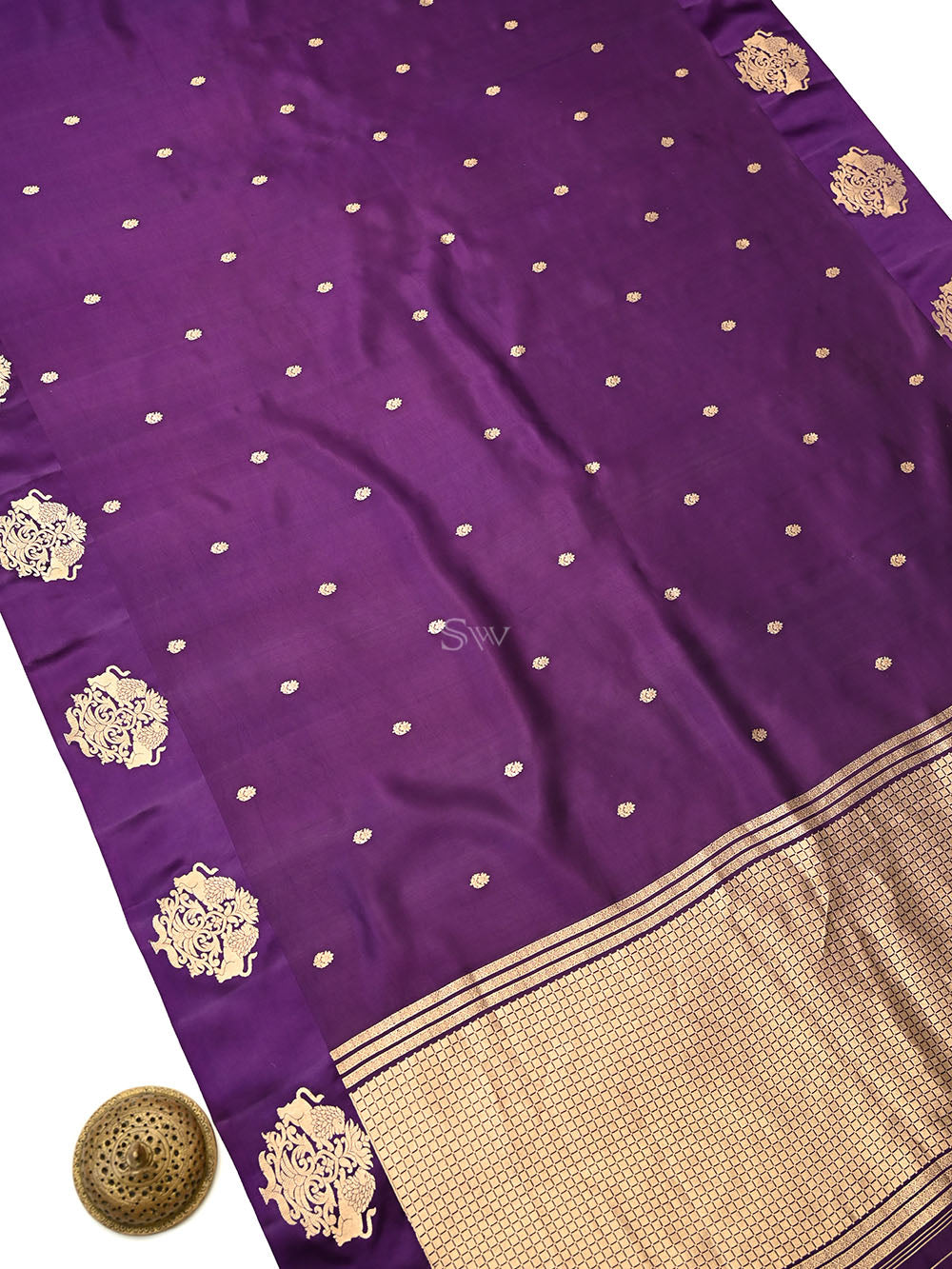 Purple Floral Booti Pure Silk Handloom Banarasi Saree - Sacred Weaves